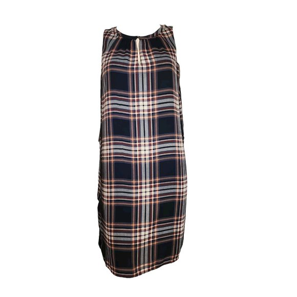 Ann Taylor Loft Dress Womens Size M Outlet Blue Pink Plaid Sleeveless Pullover - Picture 1 of 6